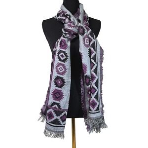 NWT Anna & Ava Gray Purple Fringe Scarf Southwest Aztec Bohemian Blanket Wrap